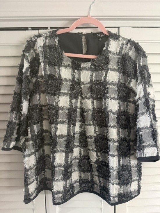 Gigio Tops - TE1471 CCOAL Gigio Frayed Textured Check Print Pleated Top Various Sizes